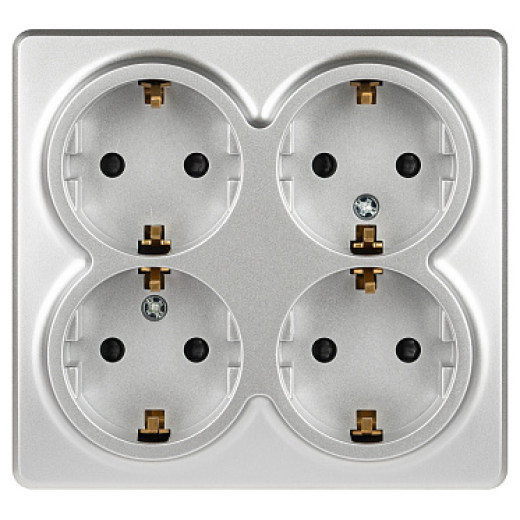 Розетка ЭРА Эксперт 11-2211-03 четверная с заземлением 4х2P+E Schuko со шторками IP20 16A-250В ОУ алюминий