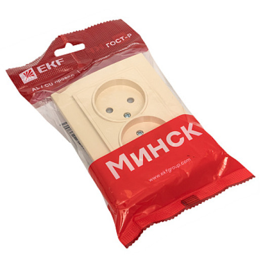 EKF Basic Минск Бежевый Розетка 2-ая, б/з, со шторками, 10А, СП