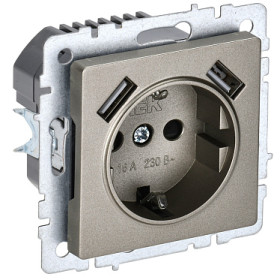 IEK BRITE BASE Шампань Розетка с з/к/ш 16А с USB A+A 2,1А РЮш10-1-БрШ