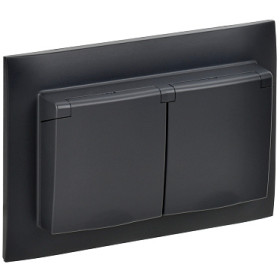 IEK SKANDY Черный Розетка 2-ая с/з с крышкой 16А в сборе IP44 SK-R12Bl