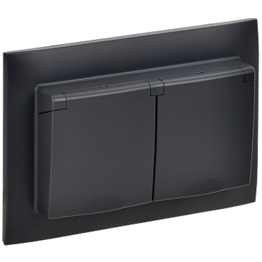 IEK SKANDY Черный Розетка 2-ая с/з с крышкой 16А в сборе IP44 SK-R12Bl