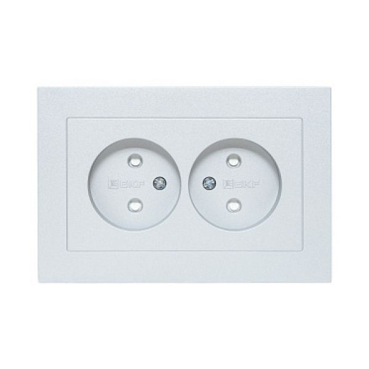 EKF Эпика Механизм розетки двойной, 16А, без заземления, со шторками, с рамкой, алюминий