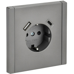 IEK FORTE&PIANO Сталь Розетка с/з со шт винтовое крепление 16А USB A+C 18Вт FP547