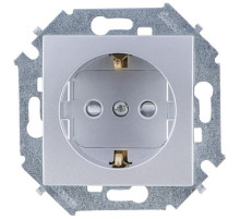 Simon 15 Алюминий Розетка с/з, со шторками, 16А, 250В, винт.зажим