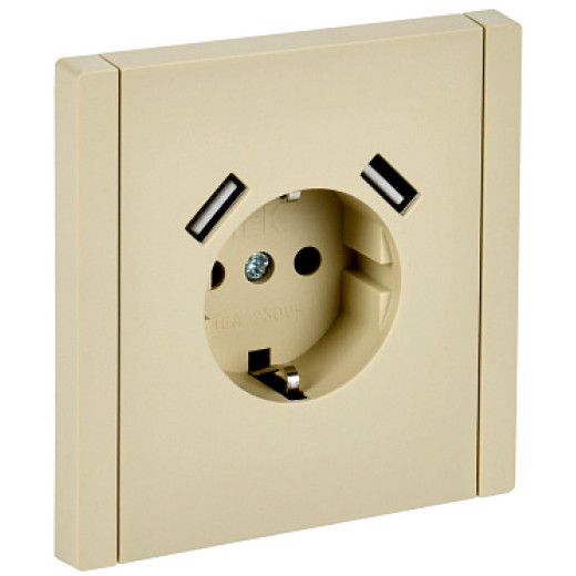 IEK FORTE&PIANO Ваниль Розетка с/з со шт винтовое крепление 16А USB A+A 3,1А FP445