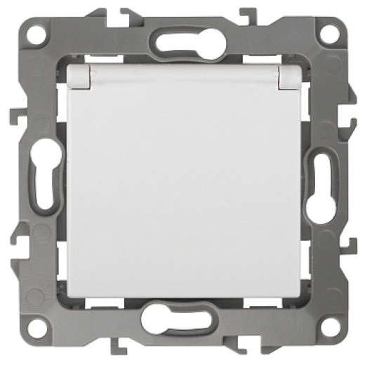 ЭРА 12-2003-01 Розетка 2P+E Schuko со шторками с крышкой, 16А-250В, б.л., 12, Белый