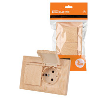 TDM Розетка двойная 2П+З 16А 250В IP44 с защ. шт. с  крышкой сосна 