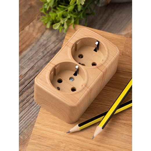 EKF Basic Минск Светлое дерево Розетка 2-ая, с/з, 16А, ОП