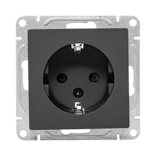 EKF Эпика Механизм розетки, 16А, с заземлением, со шторками, чёрный