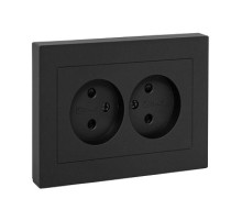 EKF Эпика Механизм розетки двойной, 16А, без заземления, со шторками, с рамкой, чёрный