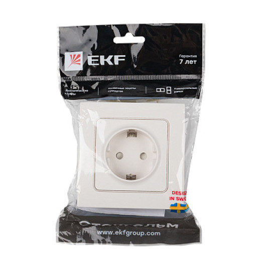 EKF PROxima Стокгольм Розетка 1-ая с/з 16А белая со шторками