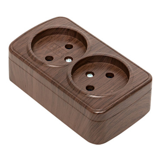 EKF Basic Минск Темное дерево Розетка 2-ая, б/з, 10А, ОП