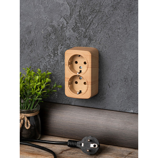 EKF Basic Минск Светлое дерево Розетка 2-ая, с/з, 16А, ОП