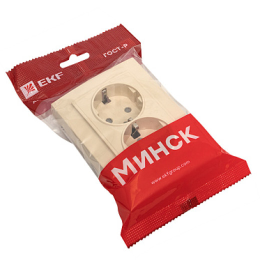 EKF Basic Минск Бежевый Розетка 2-ая, с/з, со шторками, 16А, СП