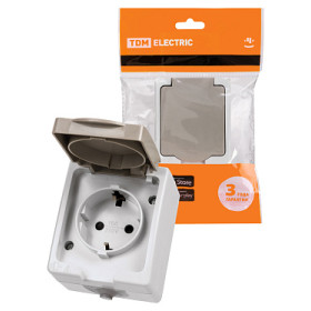 TDM Розетка 2П+З открытой установки IP54 16А серая 