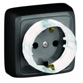 HEGEL Черный РА16-174-08 Розетка открытой установки, одноместная, с заземляющим контактом, со шторкой, с изолирующей пластиной