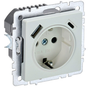 IEK BRITE BASE Жемчуг Розетка с з/к/ш 16А с USB A+C 18Вт РЮш11-1-БрЖ