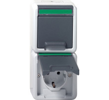 Gira Двойная розетка с з/к IP44. вертикальный блок с полем для надписи. устойчивая к парам аммиака