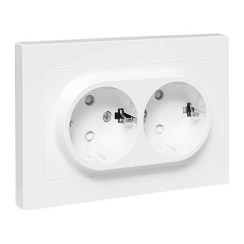 EKF Эпика Механизм розетки двойной, 16А, с заземлением, со шторками, с рамкой, белый