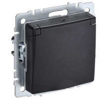 IEK BRITE BASE Черный Розетка 1-м с/з с защ штор и крыш 16А IP44 РСбш10-3-44-БрЧ