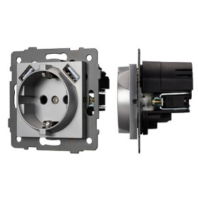 Arlight Механизм розетки с USB зарядкой SCT-MUAA-PL-GR-V (250V, 16A) (-)