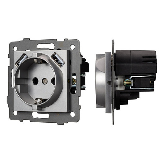 Arlight Механизм розетки с USB зарядкой SCT-MUAA-PL-GR-V (250V, 16A) (-)