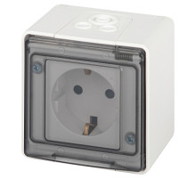 Розетка ЭРА Эксперт 11-2502-01 с заземлением крышкой 2P+E IP55 шторки 16A-250В ОУ белый