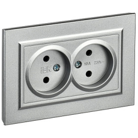 IEK BRITE Алюминий Розетка 2-я без з/к/ш 10А в сборе РС12-2-БрА