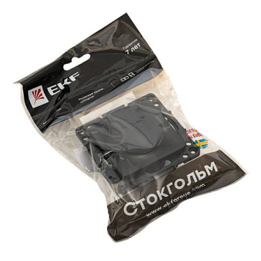 EKF PROxima Стокгольм Черный Розетка с/з, со шторками и крышкой, 16А, IP44