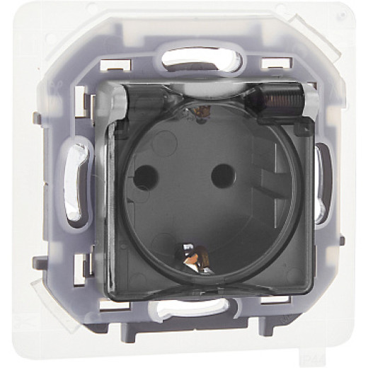 Legrand/Daccord INSPIRIA Алюминий Розетка 2К+З IP 44 с откидной крышкой и шторками - немецкий стандарт - 16 А - 250 В