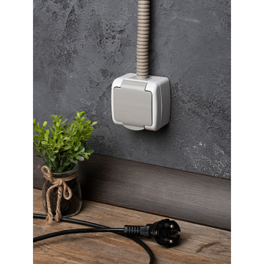 EKF PROxima Мурманск Розетка 1-местная 16А с заземлением с крышкой IP54 серый с защитными шторками