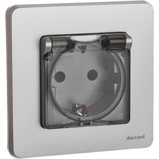 Legrand/Daccord INSPIRIA Алюминий Розетка 2К+З IP 44 с откидной крышкой и шторками - немецкий стандарт - 16 А - 250 В