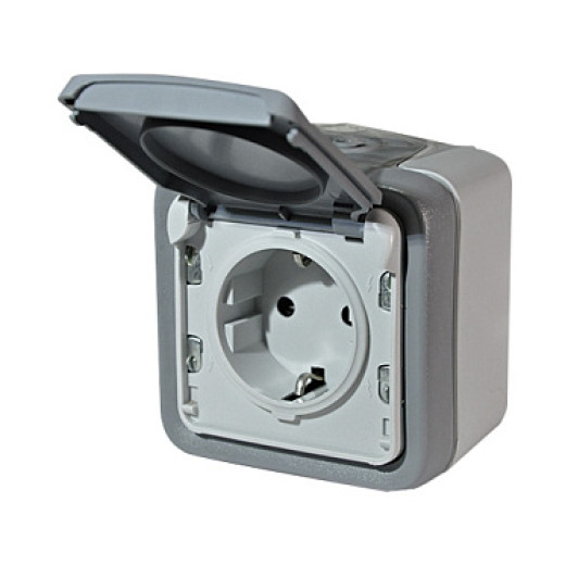 Legrand Plexo Серый Розетка с/з с крышкой, винтовой зажим, накладная, в сборе IP55