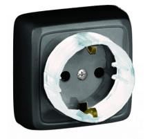 HEGEL Черный РА16-173-08 Розетка открытой установки, одноместная, с заземляющим контактом, с изолирующей пластиной