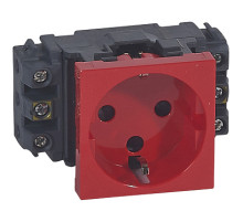 Legrand Mosaic Красная розетка с/з 1-ая 2М для кабель-каналов с механическим блоком