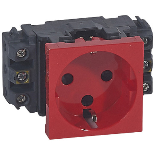 Legrand Mosaic Красная розетка с/з 1-ая 2М для кабель-каналов с механическим блоком