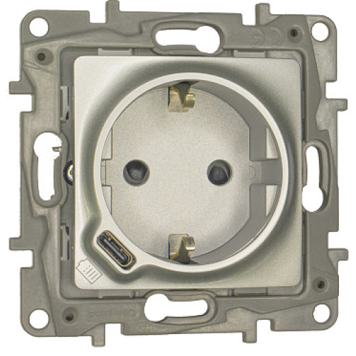 Legrand Etika Алюминий  Розетка с/з со шт. 16А 250В с USB тип C 1500мА 7,5Вт безвинтовые зажимы