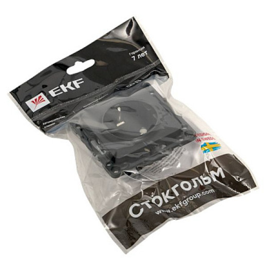 EKF PROxima Стокгольм Черный Розетка с/з, со шторками, 16А ,винт.клеммы