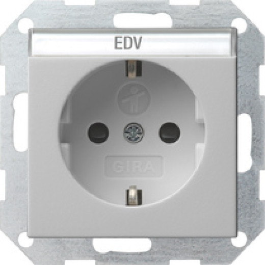 Gira Розетка с з/к, с затвором (shutter) и символом  и полем для надписи