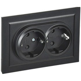 IEK BRITE Черный Розетка 2-м с/з с защ шторк 16А в сборе РСш12-3-БрЧ