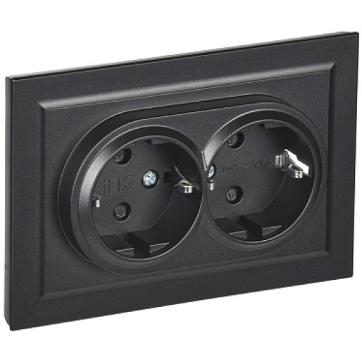 IEK BRITE Черный Розетка 2-м с/з с защ шторк 16А в сборе РСш12-3-БрЧ