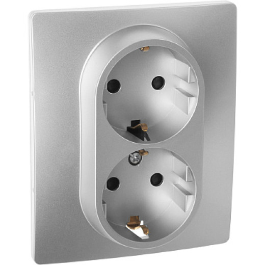 Розетка двойная с заземлением - Legrand/Daccord Inspiria - со шторками в сборе 16А 250В винтовые зажимы - алюминий