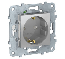 Schneider Electric Unica New Алюминий Розетка с/з, без шторок, с быстрозажимными клеммами