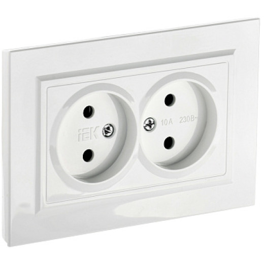 IEK BRITE Белый Розетка 2-м б/з без защ штор 10А в сборе РС12-2-БрБ