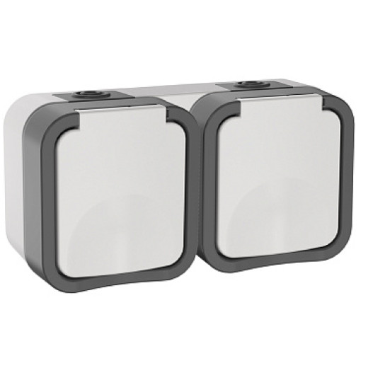 IEK TORS Розетка 2-ая с з/к кр. гориз. 16А IP55 TS222 белый