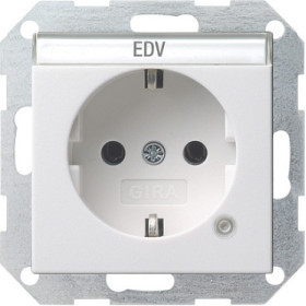 Gira S-55 Бел глянц Розетка с з/к и контрольной лампой и полем для надписи