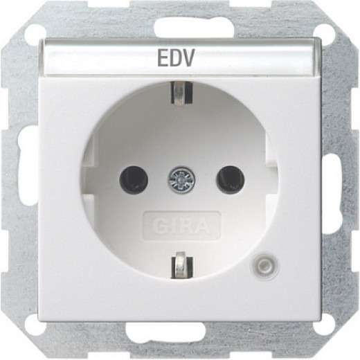 Gira S-55 Бел глянц Розетка с з/к и контрольной лампой и полем для надписи