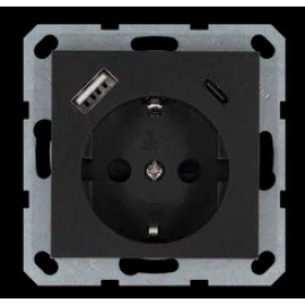 Jasmart G Антрацит Розетка с/з со шторками 16A c USB A+C 25W