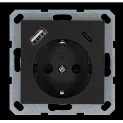 Jasmart G Антрацит Розетка с/з со шторками 16A c USB A+C 25W