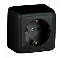 HEGEL Черный РА16-113-08 Розетка открытой установки, одноместная, с заземляющим контактом, с изолирующй пластиной